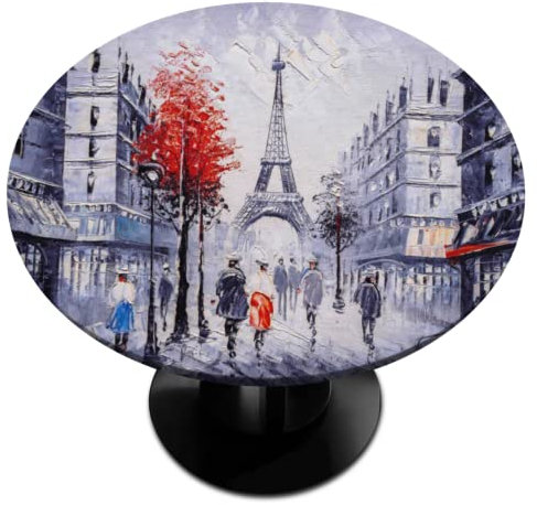 Frankreich Paris Eiffelturm runde Tischdecke, Gänseblümchen-Spannbetttuch, Polyester, wasserdicht Tischdecken für Esszimmer, Terrasse, Innenbereich, Zuhause, Party, Tisch, 91,4 cm - 106,7cm