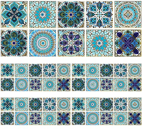 Hwtcjx 50 piezas Cenefa Adhesiva Cocina 15 x 15 cm, Vinilos Baño Azulejos, Adhesivos para Azulejos, Autoadhesivo, impermeable, láminas Decorativas para Azulejos de Baño y Cocina (Azul)