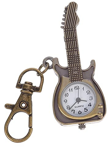 Mikikit Taschenuhr Gitarre Uhr Schlüsselanhänger Unisex Herrenen Gitarre Ring Vintage Fob Quarz Retro Anschauen Mann Gewöhnlicher Glasspiegel Bewegung