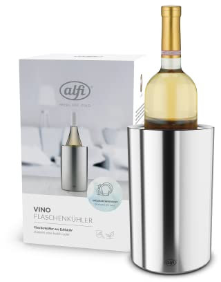 alfi VINO, champagne mat, Flaschenkühler aus Edelstahl für 0,70 bis 1l Flaschen, Weinkühler, Sektkühler, Kühlhalten ohne Kondenswasser und Eiswürfel, spülmaschinenfest, BPA-frei