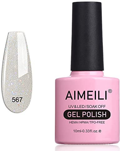 AIMEILI Gel Nagellack Nude Shimmer Glitter Mit Glitzer - Transparent UV LED Soak Off Nudefarben - (567) 10ml