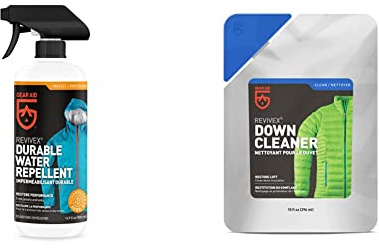 GEAR AID Revivex Durable Water Repellent (DWR) Spray for Waterproofing and Revivex Down Cleaner for Jackets and Sleeping Bags