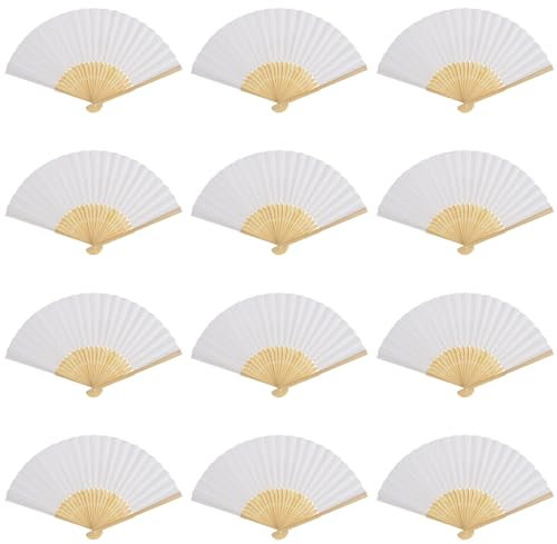 VIDETOL 32 Pcs White Handheld Paper Fan, Paper Folding Fans with Bamboo Handle, Papers Fans for Wedding Decoration, Party Decoration, Party Favors and DIY Decoration