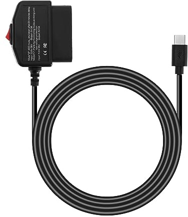 Car OBD Power Cable for Dash Camera 24 Hours Surveillance/ACC Mode with Switch Button USB C Port Power Adapter Charger Cable 3.5m/11.5ft Cable Length