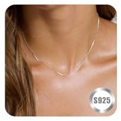 FUNEIA 925 Sterling Silver Necklace for Women Trendy Dainty Real Silver Chain Necklace Simple Thin Box Chain Beaded Snake Herringbone Necklaces Jewelry 14/16/18 Inch