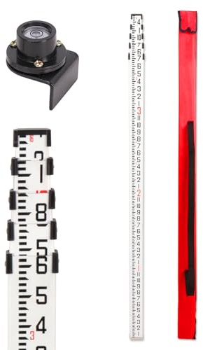 MUTOOP 16ft Aluminum Grade Rod with Bubble Level - 5-Stage Telescopic Survey Rod, Double-Sided Scale & Carrying Case Included - Grade Stick for Laser Level, Measuring Stick, Survey Pole