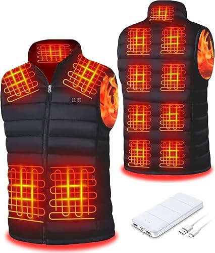Seenew Beheizbare Weste, beheizbare weste herren mit 15000mAh akku, heizweste mit 13 Heizzone, 3 Einstellbar Temperatur, Wärmeweste Winter Regenjacke Kleidung mit Akku(M)