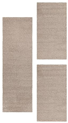 Carpetsale24 Bettumrandung Schlafzimmer 3 teilig Shaggy Hochflor Teppich Beige Bettvorleger Schlafzimmer Bettset: 2 St. 60x110 cm | 1 St. 100x200 cm - Teppich Läufer Set Einfarbig Design