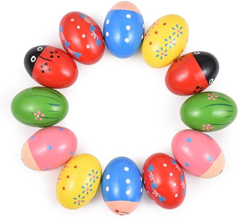 Btuty 12 Pack Wooden Shake Egg Easter Egg Percussion Instrument Interesting Music Shake Eggs for Party Easter Gift Musical Egg Easter Basket Stuffers Fillers Musical Instrument