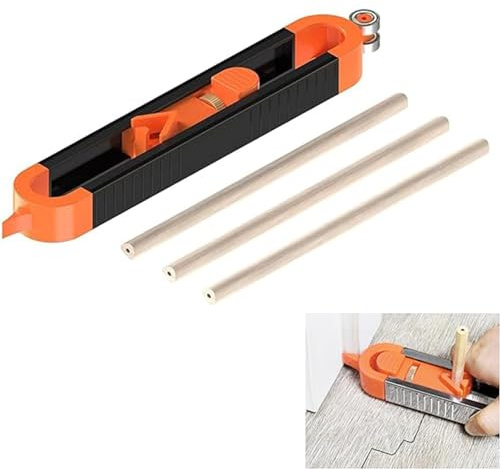 Profile Scribing Ruler Contour Gaug with Lock, Scribe Tool, Precisely Copy Irregular Shapes Scribe Tool, Profile Marking Tool for Floor, Carpet, Tile Laying, with 3 Pencils