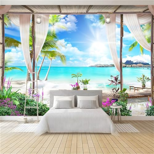 Fototapete Pavillon Mit Meerblick 400x280 cm 3D Druck Vliestapete Wandtapete Wandbilder, für Wohnzimmer, Kinderzimmer, TV Hintergrund Vlies Tapete