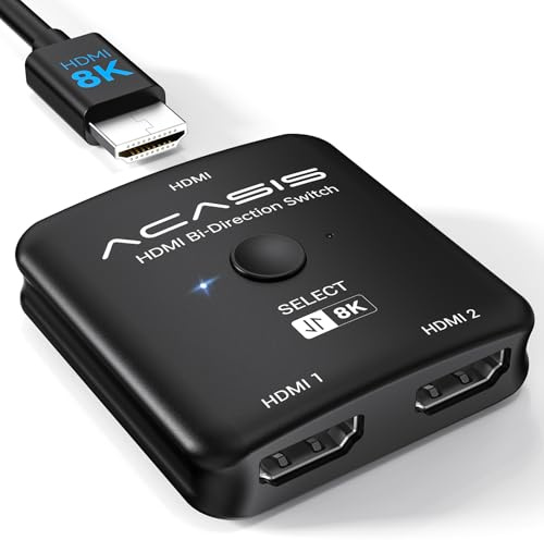 ACASIS Switch HDMI 8K@60Hz, Splitter Multiprise pour TV, Bidirectionnel Commutateur 2 Entrées 1 Sortie, Compatible avec Xbox PS5/4/3 Blu-Ray Player Fire Stick Roku