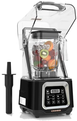CRANDDI Commercial Smoothie Blender, 2200W High-Power Smart Blender with 4 Pre-Programmed Cycles, Professional Blenders with Removable Shield, 52oz Jar, Upgraded Blade, K80TS (Black)