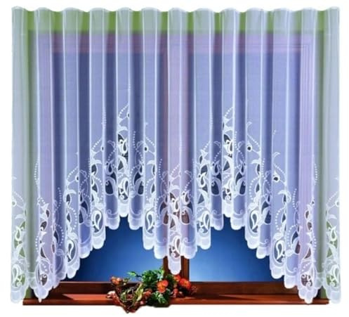 Gardinen Vorhangen Justi Weiß 600x160 cm (BxH) Kurz Jacquard Gardinen mit Kräuselband Scheibengardine Wohnzimmer Fenstergardinen Küchengardinen Stores Gardinenschals Kurzstores