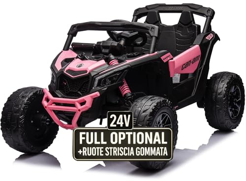 Auto Macchina Elettrica per Bambini 24V UTV CAN AM MAVERICK Full Optional Telecomando 2 Motori da 200W Porte Apribili Carico 25 Kg TOYSCAR (rosa)