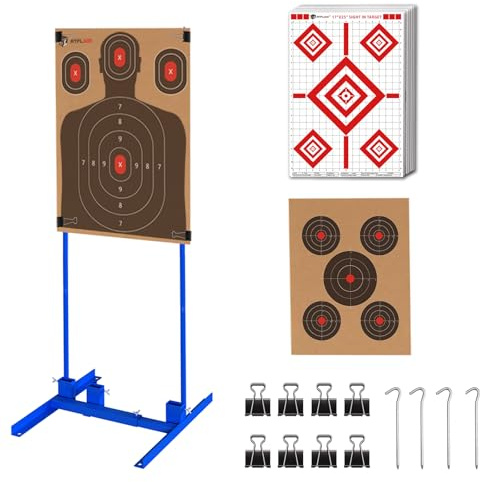 Atflbox Shooting Target Stand with 10pcs 17x25 Inch Sight in Paper Targets, Durable Paper Target Holder with Stable Adjustable Base for Cardboard Silhouette, H Shape, IPSC, IDPA Practice (1 Pack)