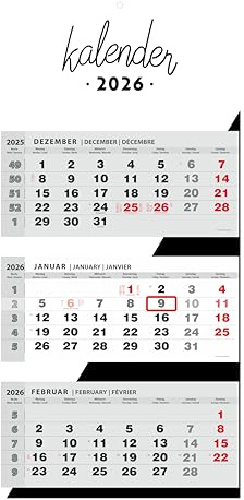 JAROGRAF Kalender 2025 väggkalender 3-månaders kalender väggplanerare tremånadskalender (svart)