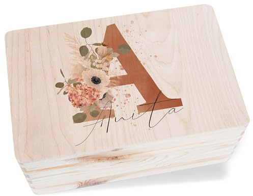 Holzkiste - Initialen - Anfangsbuchstabe mit Name | Geschenk für Freundin Holzbox | Geschenk Personalisiert Kiste | Erinnerungsbox mit Namen Personalisiert | Personalisierte Geschenke Beste Freundin