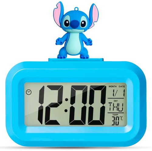 Wonlonda Cartoon Alram Clock Digital Alarm Clock 3 inch Small Size Mini LED Bedside with Charging Cable for Kids Teenagers Gift Bedroom Decor (bluediy)