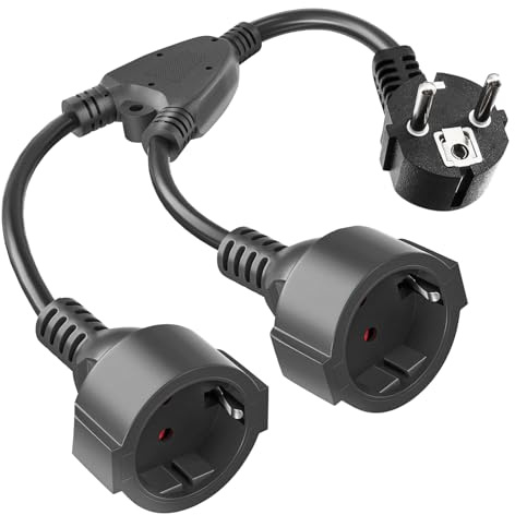 Doppia Spina per Presa,Cavo di Prolunga Con 2 Prese Schuko,Adattatore di Presa 2 In 1 Con Cavo Flessibile 3680w（16a/250v）,Adattatore 2 Prese,Prolunga Multipla per Cucina, Ufficio, Casa-Nero