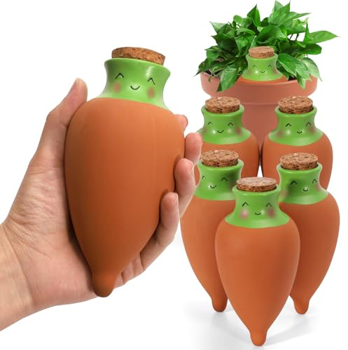 VICAMB 6PCS Self Watering Terracotta Globes,Ollas Watering Pot with Lid,Clay Plant Watering Devices,Planter Insert Terracotta Watering Spikes for Outdoor Indoor Plants with 1 Week Easy to Refill