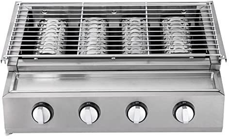 Levkitch Barbecue a gas a 4 fuochi, Barbecue da tavolo con 4 bruciatori con vaschetta per olio superficie di cottura rimovibil griglia rimovibile in altezza per GPL