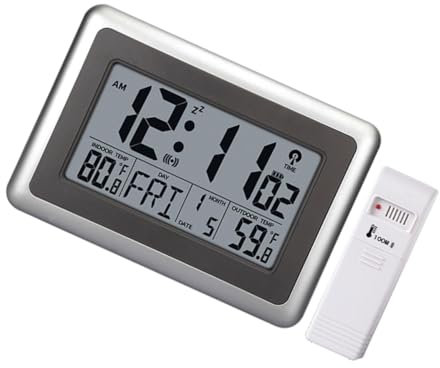 FUNOMOCYA Digitaler Funkwecker Mit Raumthermometer Wandmontage Multifunktional Silbernes Klare Temperaturanzeige Kompakt Einfach Zu Bedienen Für Wohnzimmer Und Büro