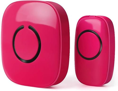 Model C Wireless Doorbell Operating at Over 500-Feet Range with Over 50 Chimes, No Batteries Required for Receiver, Rose Red