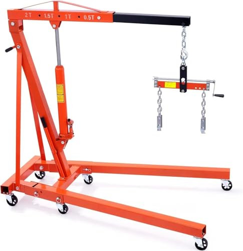 Palan Électrique Palan à moteur avec levier, cueilleur de cerises pliable de 2 tonnes, grue d'atelier, grue à moteur hydraulique robuste avec 6 roulettes treuil