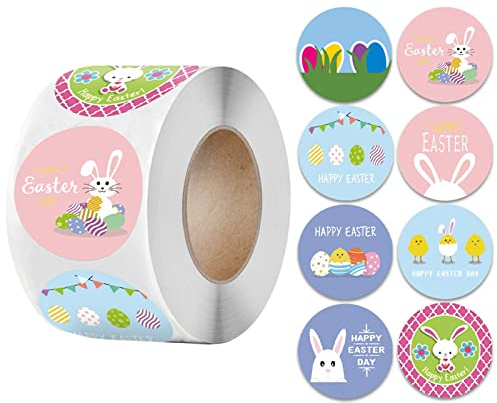 1000 Stück Ostern Etiketten Selbstklebend, Ø25 mm, 2 Rollen, Aufkleber zum Beschriften, Klebeetiketten, Beschriftungsetiketten, Sticker, Beschriftung, Labels, Etikett, Osteretikettenrolle (2)