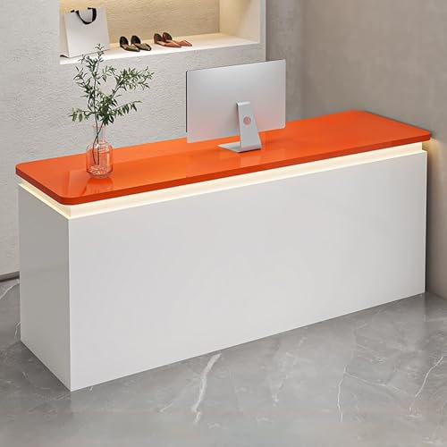 YUGXTH Empfangstheke, Empfangstresen, Rezeptionstheke,it Beleuchtung und Abschließbarer Schublade, Kassentheke Im Einzelhandel, Thekentisch für Schönheitssalons Im Büro(Orange,100cm/39.3in)