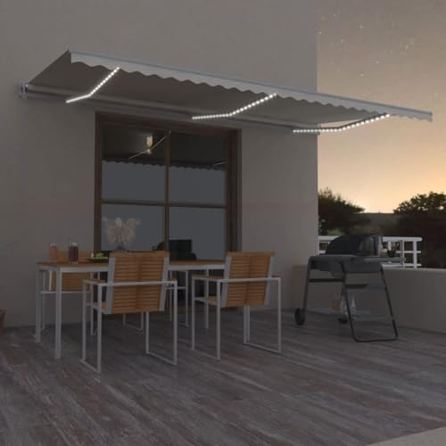 IKAYAA Toldo Motorizado 600 x 300 cm con luz LED, Toldo Eléctrico y Manual Retráctil,Toldo Articulado Eléctrico con Mando a Distancia, Toldo Brazo Extensible para Terraza, Jardín Crema