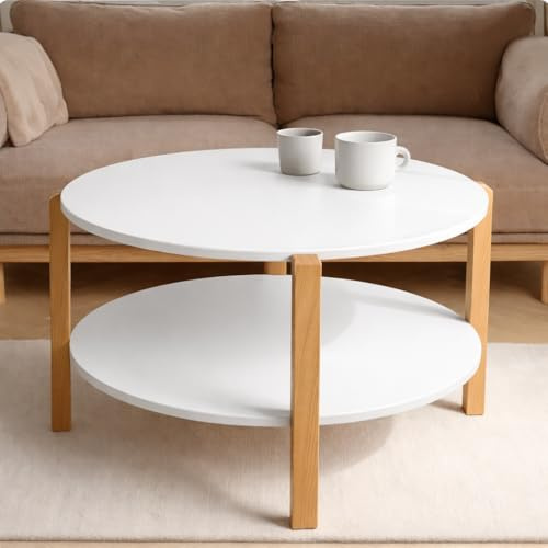 POSNORD Couchtisch Rund Ø 75 cm | Sofatisch mit 3 Massivholzbeinen | Moderner Skandinavischer Wohnzimmertisch | Beistelltisch Holz für Sofa & Couch | Couchtisch Weiß