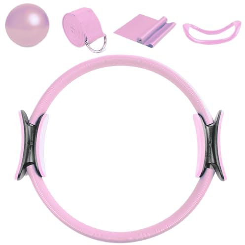 Pilates Ring Set, 5 Teilige Pilates Ring Kit mit Pilate Ball und Widerstandsbändern, Home Fitness Accessoires mit Pilates Kreis Ring, Trainingsausrüstung Yoga Bands für Dehnungsstärke und Kernkraft