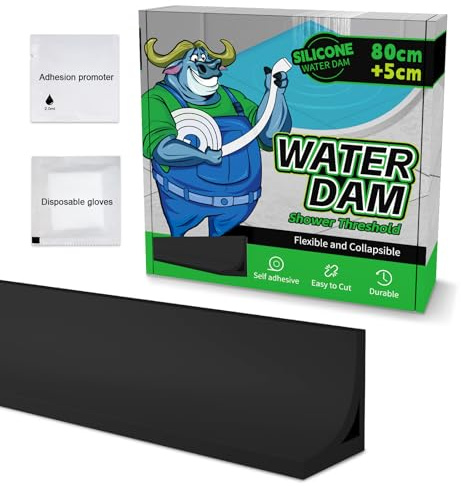 ALITAIYI Schwallschutzleiste Dusche Selbstklebend, Wasserstopper Schwallschutzleiste Dusche Silikon, Duschwasserstop, Hochwertige Selbstklebend Schwallschutzleiste (Schwarz, 0.85M)