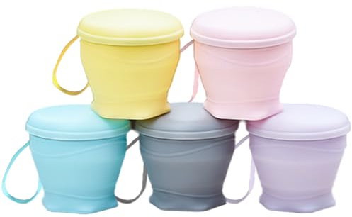 XPAPOV Lot de 5 gobelets pliables en silicone avec couvercle en plastique, 180 ml, réutilisables, pour le camping, les voyages, le sport, les pique-niques