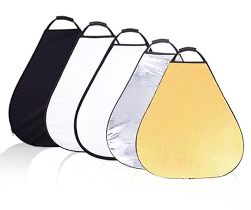 REFLEX CAMERA 5-in-1 Triangle Photography Reflector 80cm | Gold Silver White Transparent Black | Single-Hand Grip | Portable Durable Light Reflector with Carrying Case (80cm (31.5in))
