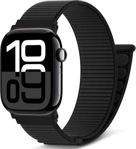 AMSKY Boucle Sport Nylon Compatible avec Bracelet Apple Watch Se 40mm 44mm 46mm 42mm 45mm 41mm 38mm 49mm, pour iWatch Serie 11 10 9 8 7 6 5 4, SE Ultra 3 2 1, Noir, (S11/10 42mm)/40mm/41mm/38mm