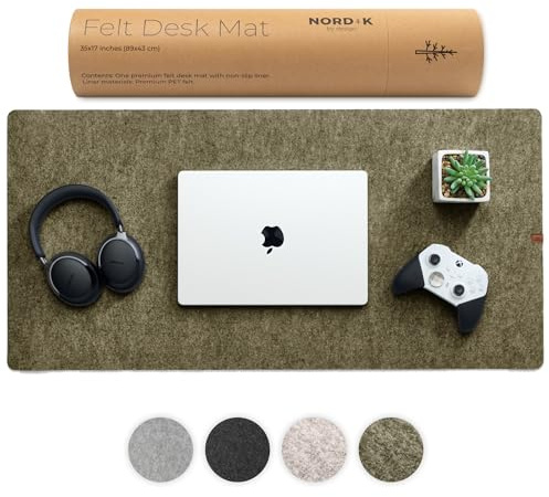 Nordik Large Felt Desk Mat - Timber Moss Green - 89 x 43 cm - Full Desk Cover Keyboard and Mouse Mat - Protector Pad and Matt - Deskmat Blotter for Office