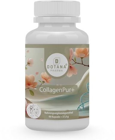 CollagenPur+ Kollagen Kapseln – 600 mg Kollagenhydrolysat + Vitamin E – 90 Kapseln – Haut, Haare & Nägel – Made in Germany – DOTANA PHARMA