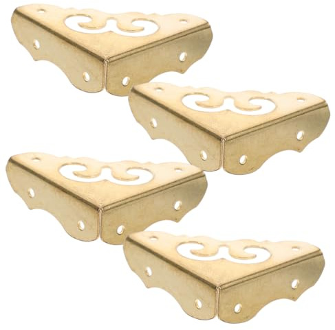 GRIRIW Lot de 4 Protèges Coins en Cuivre Doré Vintage pour Boîtes en Bois et Coffrets Bijoux, Installation Facile, Design Ajouré et Bordé pour Protection Polyvalente