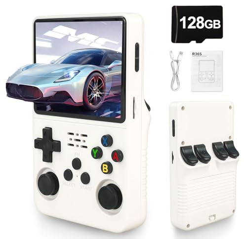 Blidinner R36S Retro-Handheld-Spielkonsole – mit Open-Source-Linux-System, 3000-mAh-Akku, 3,5-Zoll-HD-Bildschirm, 127-GB-TF-Karte, über 30.000 klassischen Spielen (Weiß)