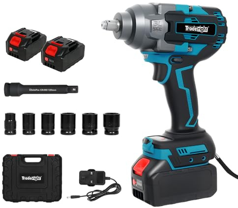 Traderight Cordless Impact Wrench 21V High Torque 1/2 Brushless 1200Nm Electric Impact Gun with 2×4.0Ah Lithium-Ion Batteries,Fast Charger,3-Speed Modes,LED Light,Socket Set,for Automotive&DIY Tasks