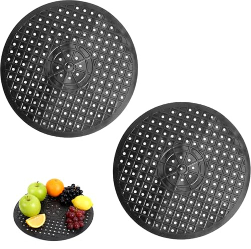ZRUEWOT 2 stycken diskhoinlägg, gummi, halkfri diskhomatta, diskmatta för diskho, diskbänk, rund, diskbänksskydd, kan skäras till, dräneringsmatta för kök, värmeisolering, 31 x 31 cm (svart)