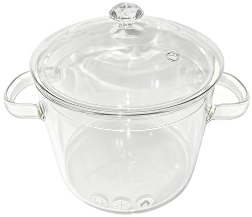 Cacerola de Vidrio con Tapa, Olla a Fuego Lento Transparente de 1900 ml con Mango Doble, Olla de Vidrio Resistente al Calor para cocinar Pasta, Fideos, Sopa, Leche-
