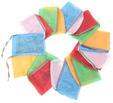LOORGVEL 20 Stück Tibetische Gebetsfahnen Lange Bunte Outdoor Gebetswimpel aus Seidenstoff Traditionelle Tibetische Symbole Wetterfest Dekorativ für Meditation Garten und Spirituelle Räume