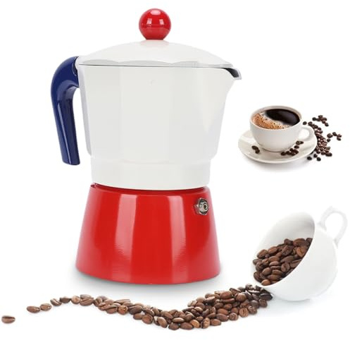 Zerodis Cafetière à Expresso sur Cuisinière de 150 Ml, Cafetière Italienne Compacte avec Poignée Anti-brûlure, Portable pour le Brassage à Domicile du café Cubain (Bleu et rouge)