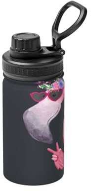 Hello Glasses Bouteille d'eau isotherme à double paroi en acier inoxydable pour boissons chaudes et froides Motif flamant rose 355 ml