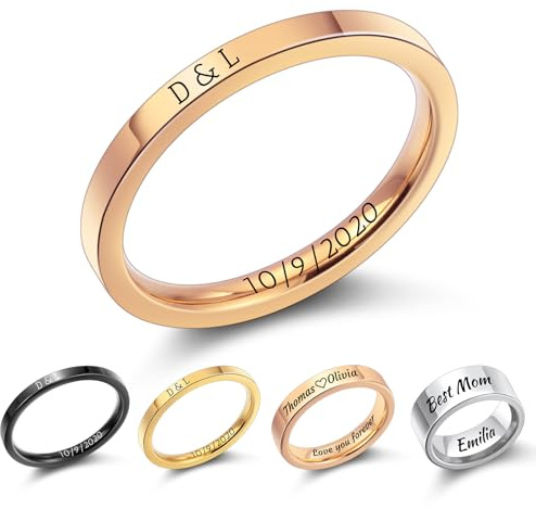 MMXX Personalisierte 2MM/4MM/8MM Edelstahlringe Individuelle Gravur Name Datum Schlichte Eheringe Hochglanzpoliert Verlobungsring für Frauen Männer