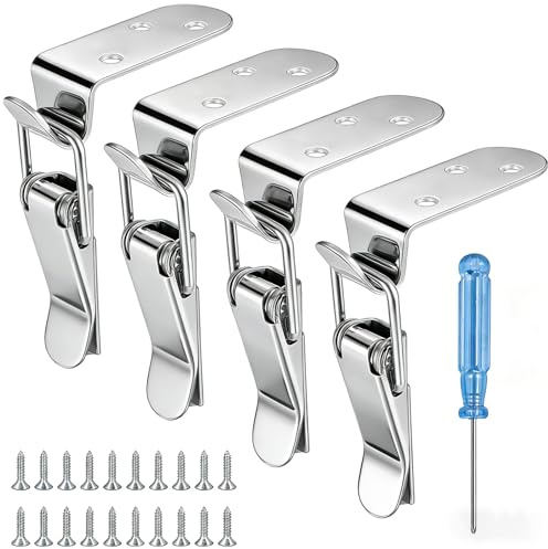 Toggle Clamps, Spring Loaded Lid Latch, 90° Offset Stainless Steel Tension Clasp, Catch Clamp Clip for Door Drawer Mailbox Cabinet Box Case, Quick Release Pull Latch Tools Extra Large 4Pcs